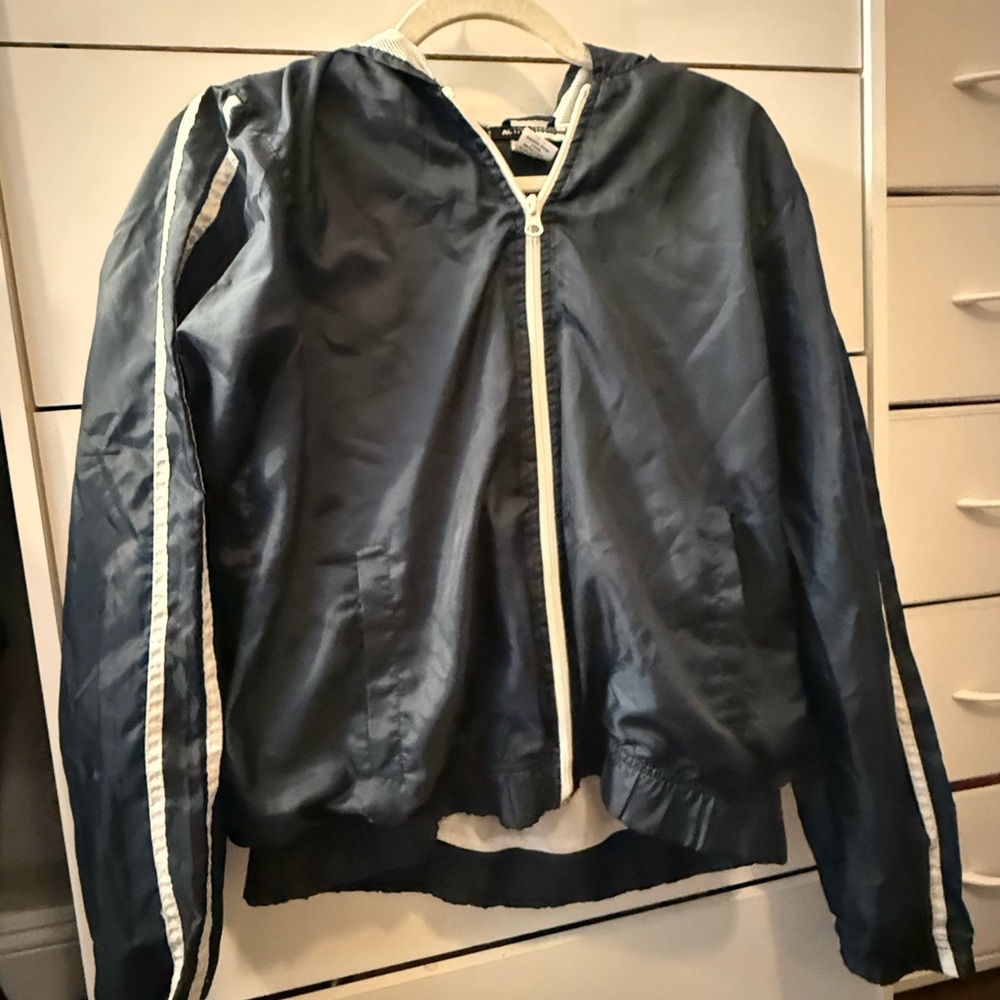 Blue Zip-Up Jacket with White Stripes